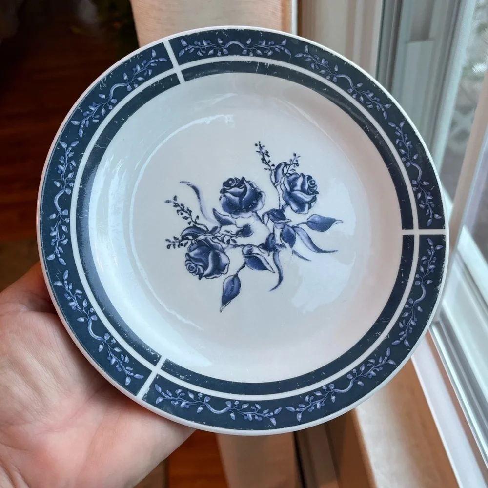 Alco Blue Floral Roses Plates 7” Side Salad Plates Set of 2